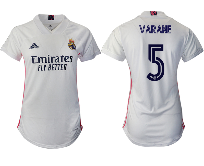 Women 2020-2021 Real Madrid home aaa version #5 white Soccer Jerseys->real madrid jersey->Soccer Club Jersey